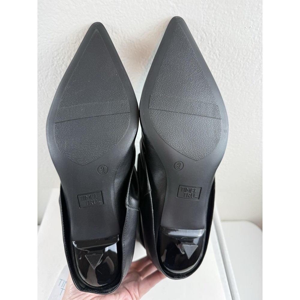 Time And Tru Black Scrunch Fold Over Pointed Toe Kitten Heel Boots Womens Sz 9 - Picture 7 of 9